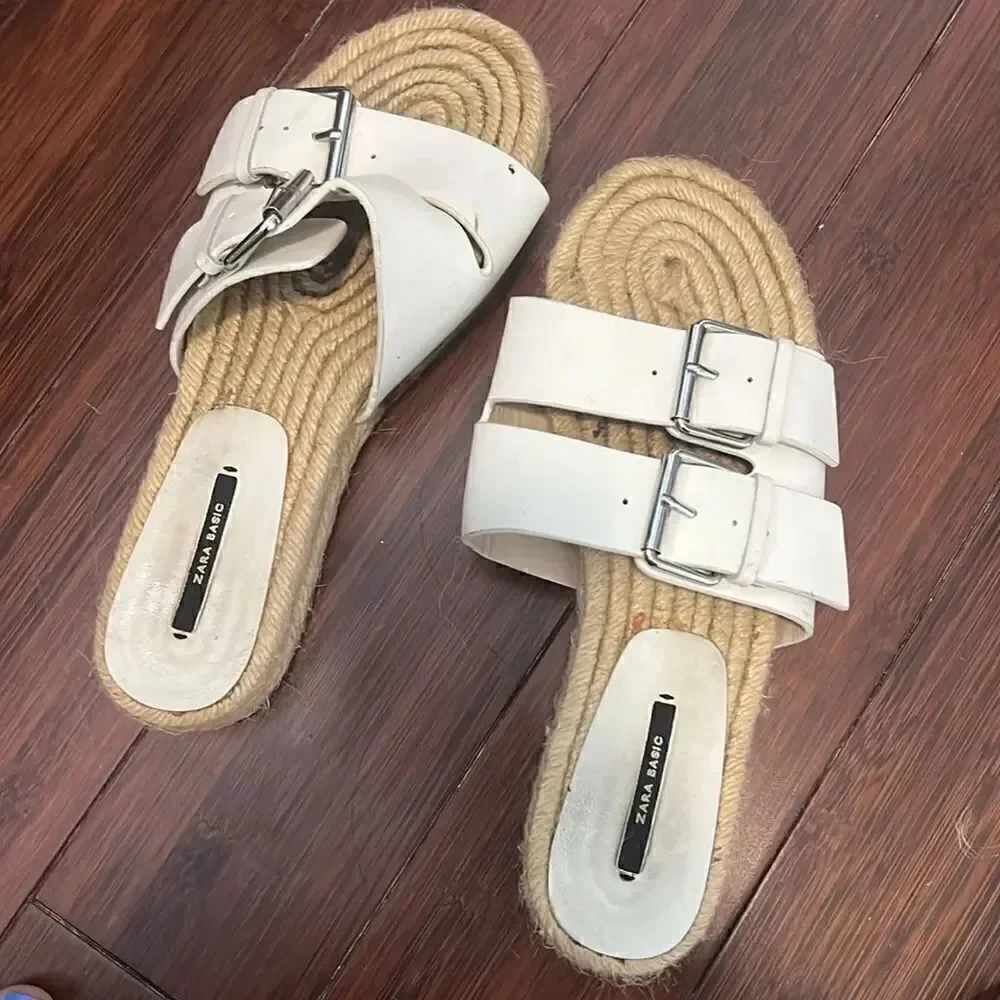 White Zara Platform Espadrilles - White Buckle ZARA Sandals - Size 38